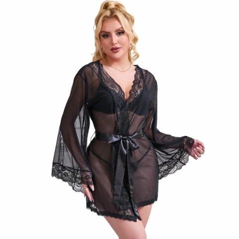 Subblime Babydoll L/XL czarny transparentny z koronką + stringi