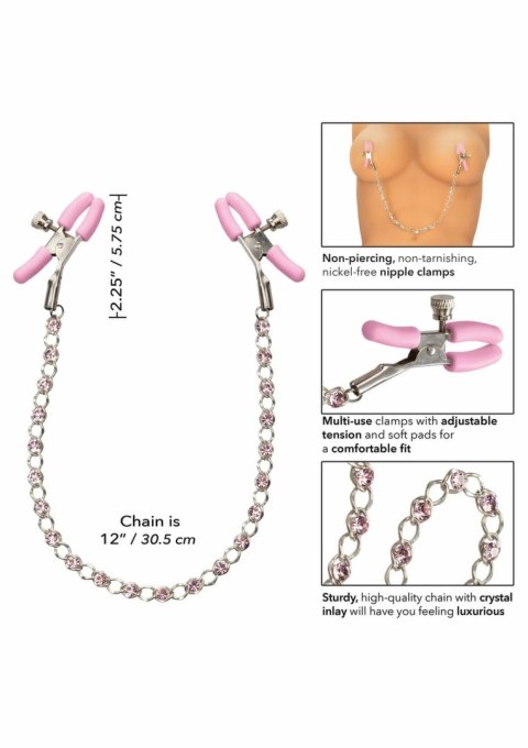 CalExotics Crystal Chain Nipple Clamps z kryształkami, regulowane