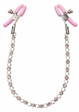 CalExotics Crystal Nipple Teasers regulowane klamry z łańcuszkiem i kryształami