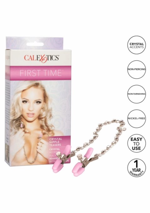 CalExotics Crystal Nipple Teasers regulowane klamry z łańcuszkiem i kryształami