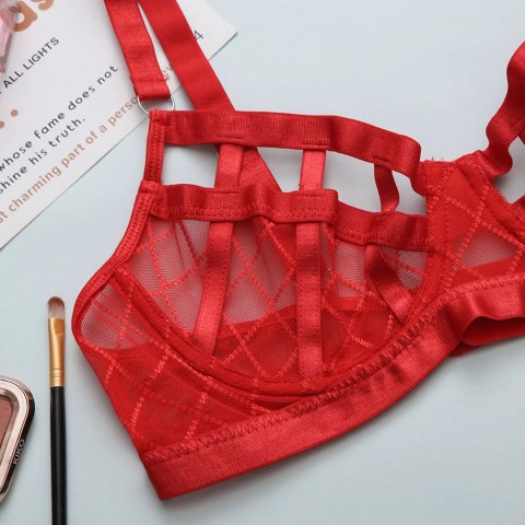 Diamond Net Three Piece Lingerie Set L/XL Czerwony komplet bielizny