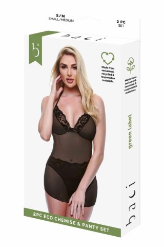 BACI 2 PCS. ECO CHEMISE AND PANTY SET BLACK S/M ekologiczny komplet