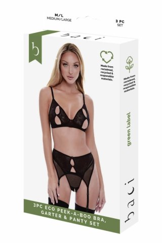 Baci 3 PCS Eco Peek-a-Boo komplet biustonosz, pas, figi czarny M/L