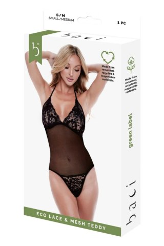 Baci Eco Lace & Mesh Teddy Black M/L - ekologiczny koronkowy body