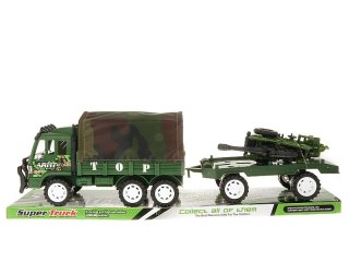 Auto ciężarowe wojskowe z plandeką z przyczepą i działkiem 52 x 18 x 11cm