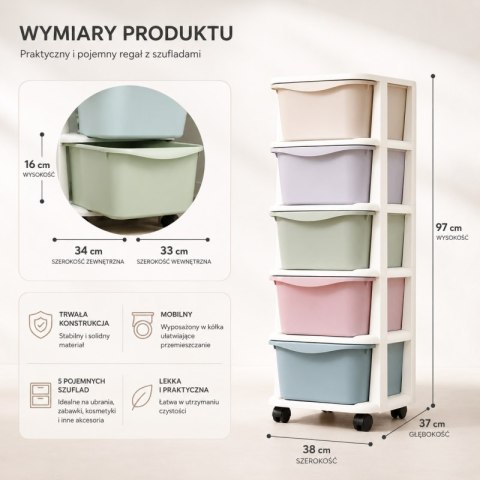 Plastikowy regał na kółkach szafka szuflady szafa 97 x 38 x 37 cm PO10