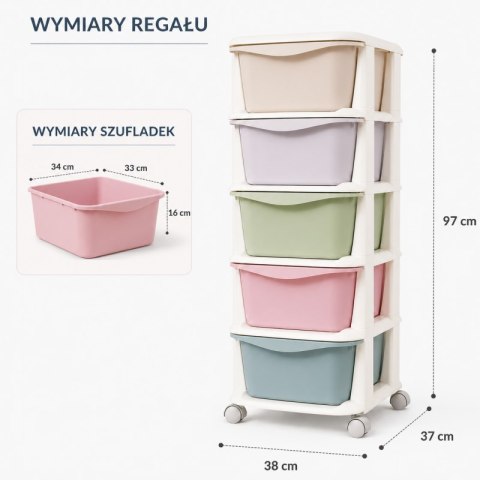 Plastikowy regał na kółkach szafka szuflady szafa 97 x 38 x 37 cm PO10