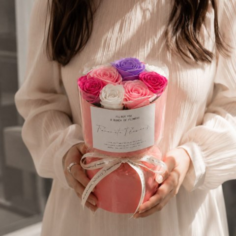 Flower box, bukiet kwiatów mydlanych w pudełku fiolet 10szt. BUK27F