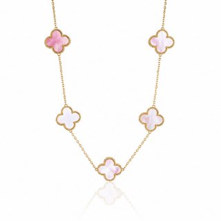 Naszyjnik stal pozłacana 14k, róż opalizujące KONICZYNY 13mm NST2388