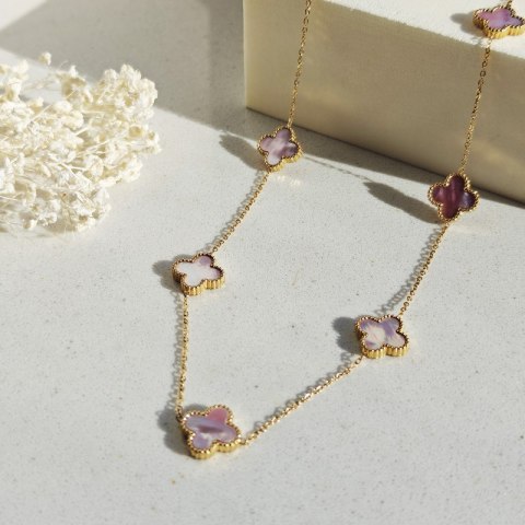 Naszyjnik stal pozłacana 14k, róż opalizujące KONICZYNY 13mm NST2388