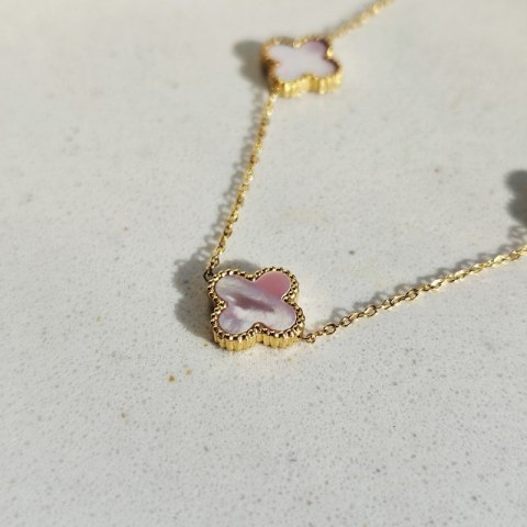 Naszyjnik stal pozłacana 14k, róż opalizujące KONICZYNY 13mm NST2388