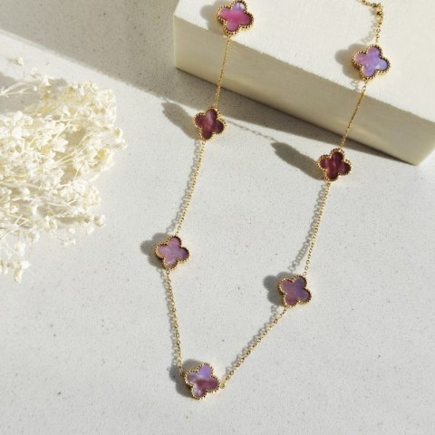 Naszyjnik stal pozłacana 14k, róż opalizujące KONICZYNY 13mm NST2388