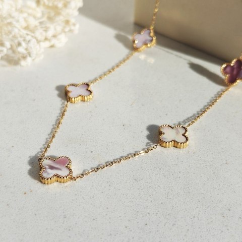Naszyjnik stal pozłacana 14k, róż opalizujące KONICZYNY 13mm NST2388