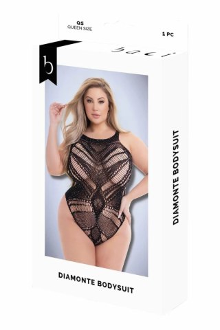 Baci Diamonte Bodysuit Black QS - połyskujący czarny body z wycięciami