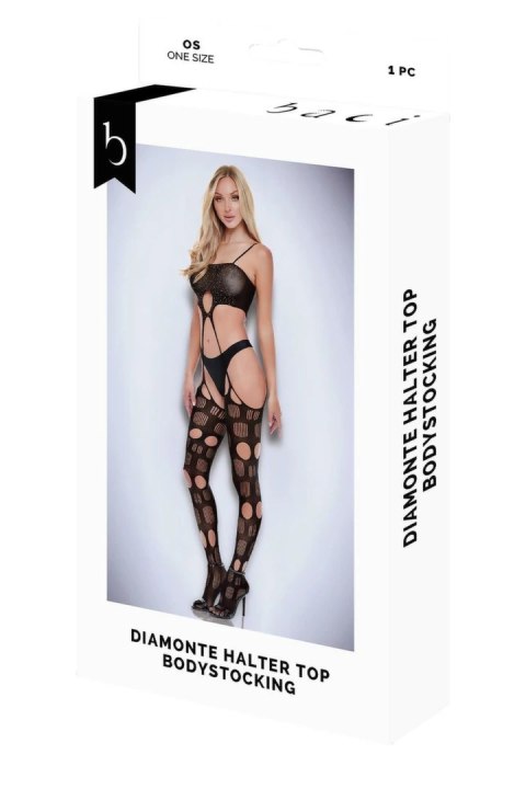 Baci Diamonte Halter Top Bodystocking Black OS - siateczkowy kombinezon