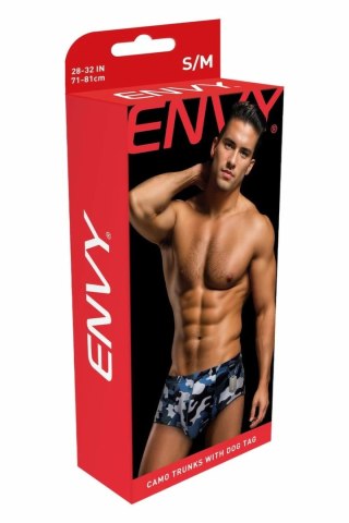 ENVY Camo Trunks Navy M/L - Bokserki męskie z dog tagiem, wzor moro