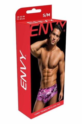 ENVY Camo Trunks Pink S/M - Bokserki z dog tagiem, kamuflaż rożowy
