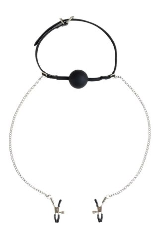 Virgite Nipple Clamps z regulowanym kneblem kulkowym, łańcuszek