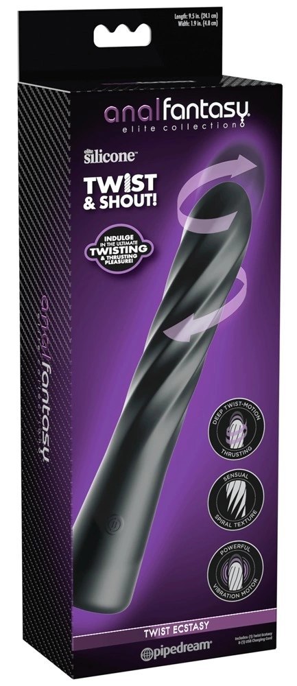 AFE Twist Ecstacy Black - obrotowy masażer spiralny, silikon, 24,1 cm