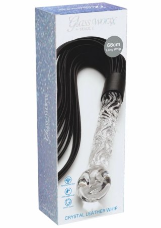 TOYJOY Crystal Leather Whip - szklany uchwyt i skorzane rzemienie 66 cm