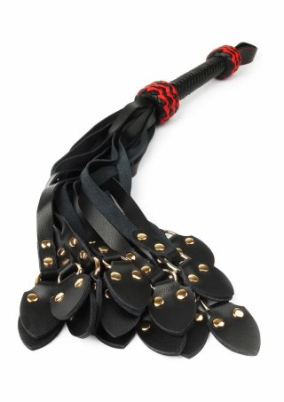 Hidden Desire Leather Cat-o-Nine Whip skorzany bicz z ćwiekami, czarno-czerwony