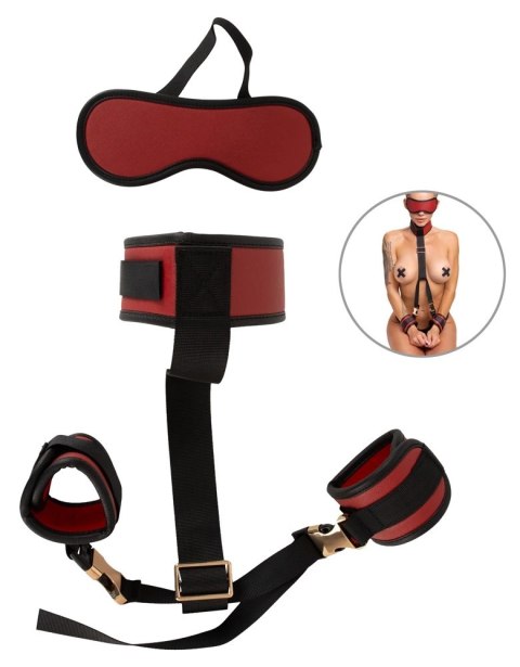 Bad Kitty Neck to Wrist Bondage Set czarno-czerwony, regulowany, z opaską