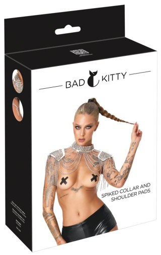 Bad Kitty Spiked Collar & Shoulder - Srebrny naszyjnik z kolcami, unisex