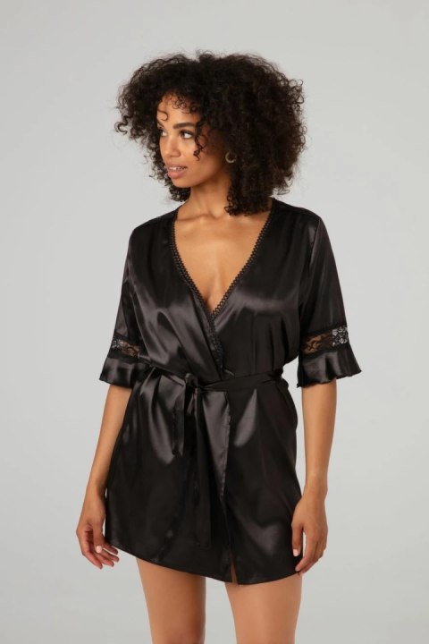 Christine le Duc Kimono Sensuality satynowe z koronką czarne S/M