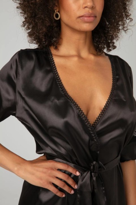 Christine le Duc Kimono Sensuality satynowe z koronką czarne S/M