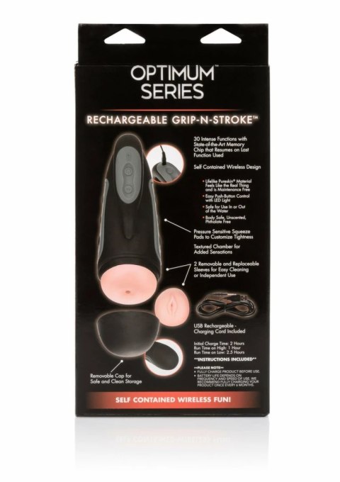 CalExotics Optimum Power Rechargeable Grip-N-Stroke - maszyna intymna z 2 wymiennymi wkładkami PureSkin