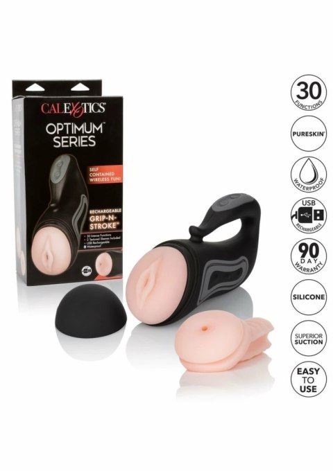 CalExotics Optimum Power Rechargeable Grip-N-Stroke - maszyna intymna z 2 wymiennymi wkładkami PureSkin