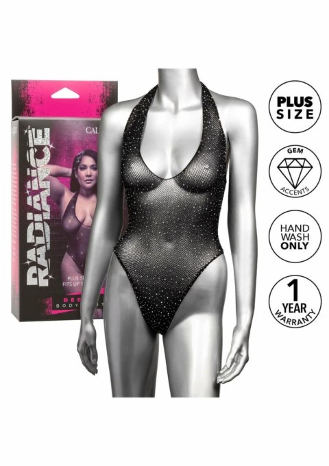 CalExotics Radiance Deep V Bodysuit Plus Size - siateczka, kryształki, 3XL