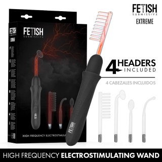 Fetish Submissive Wand elektrostymulujący, 6 poziomow, 4 końcowki, czarny