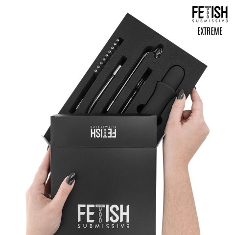 Fetish Submissive Wand elektrostymulujący, 6 poziomow, 4 końcowki, czarny