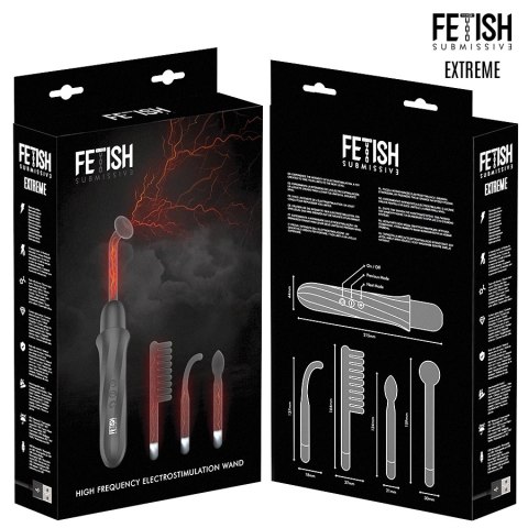 Fetish Submissive Wand elektrostymulujący, 6 poziomow, 4 końcowki, czarny