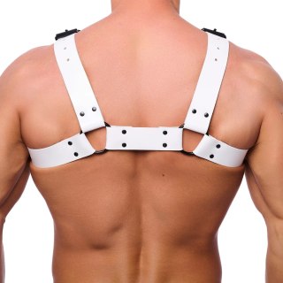 Red Leather Bulldog Skorzany Uprząż S/M Biała Anatomiczna Regulacja