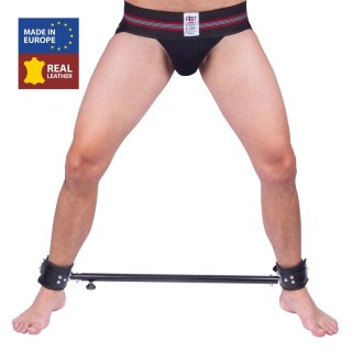 Red Leather Regulowany stalowy drążek z mankietami skorzanymi 65-120 cm czarny