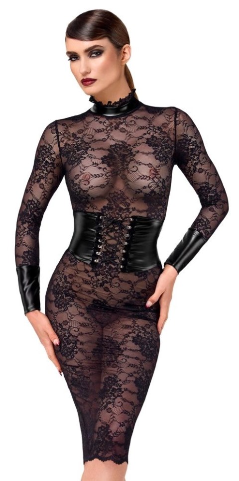 Noir Handmade Kink Royal Czarna Sukienka z Koronki i Powerwetlook XL