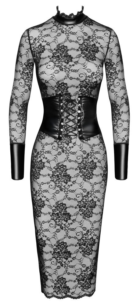 Noir Handmade Kink Royal Czarna Sukienka z Koronki i Powerwetlook XL