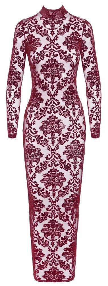 Noir Handmade Kink Royal długa sukienka XL burgund z aksamitnym wzorem
