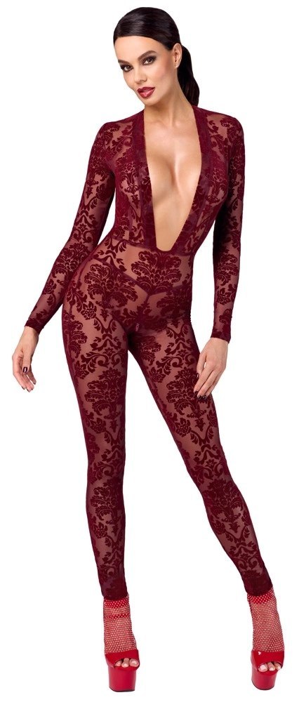 Noir Handmade Kink Royal kombinezon bordowy S z welurowym wzorem
