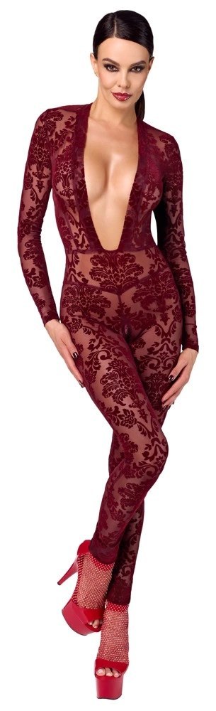 Noir Handmade Kink Royal kombinezon bordowy S z welurowym wzorem