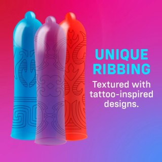 ONE Tattoo Touch 12 szt. - kolorowe prezerwatywy z wypukłym wzorem