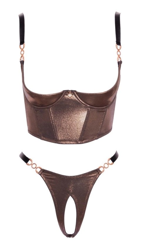 Abierta Fina Shelf Bra Set brązowo-złoty M z ozdobnymi detalami