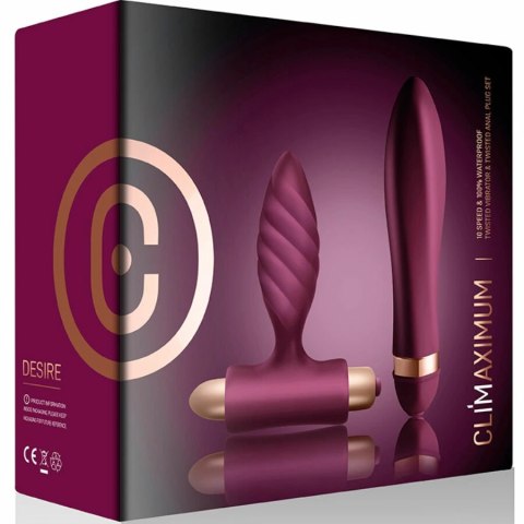 Climaximum Desire - Zestaw wibrujący skręcony + korek anatomiczny, silikon, wodoodporny