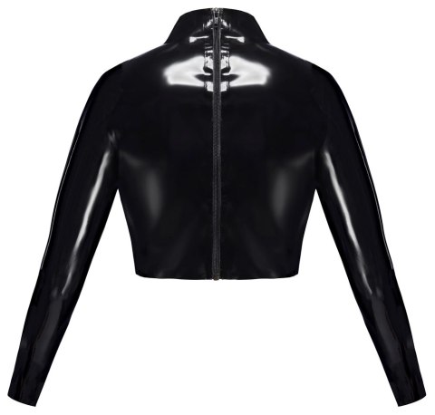 LateX Crop Top L Czarny Lateksowy z Otworem i Stojką