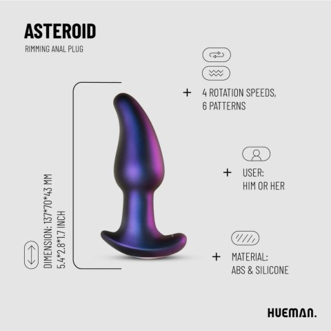 Hueman Asteroid - Wibrujący korek analny z rotacyjnymi kulkami, silikonowy