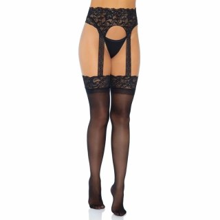 Leg Avenue Koronkowe Pończochy z Pasem, Kryjące, Czarny, One Size