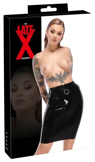 LateX Spodnica Lateksowa Czarna Do Kolan z Metalowymi Pierścieniami S