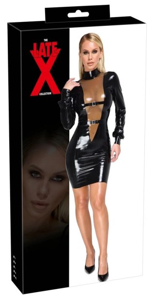 LateX Sukienka Lateksowa Czarna z Siateczką Do Kolan L